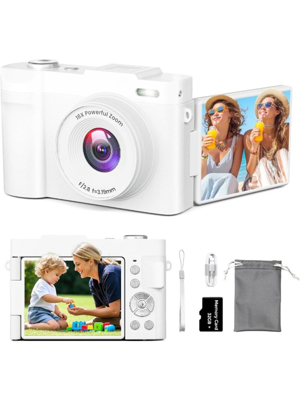4K Digital Camera for Vlogging, 50MP, 16X Zoom, Flip Screen, Portable Travel